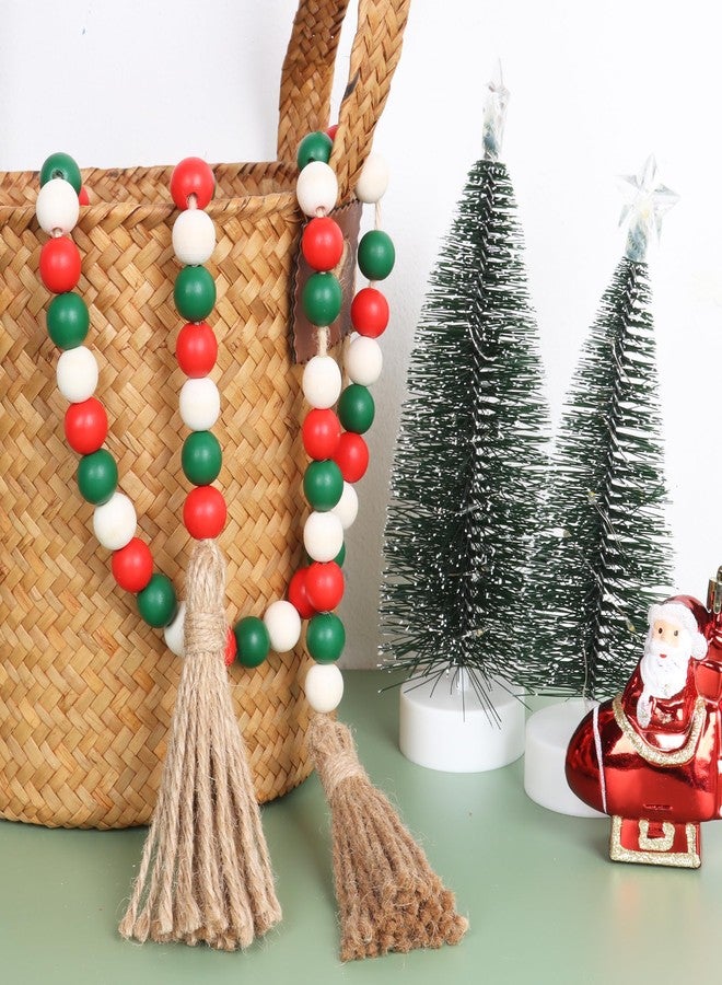 Meplait Christmas Wood Bead Garland,39in Farmhouse Beads with Tassels Tiered Tray Decor Wall Hanging Home Ornaments for Christmas Tree Decorations - Image 5